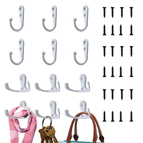 LATTCURE Ganchos vintage para ropa, 12 unidades, para colgar en la pared, de metal, para abrigo, toalla, para atornillar (blanco)