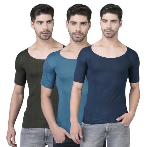 Image of Dollar Lehar Men Combed Cotton Round Neck with Sleeve Vest -Colour May Vary