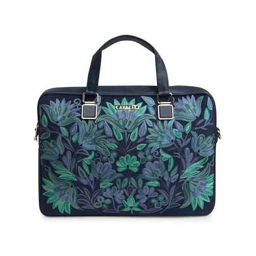 Image of Caprese Siji Tresna Large Laptop Bag for Women with Adjustable & Detachable Strap | Stylish Kashida Embroidery Laptop Handbag | 16-Inch Compatible Spacious Office Bag with Smart Sleeve