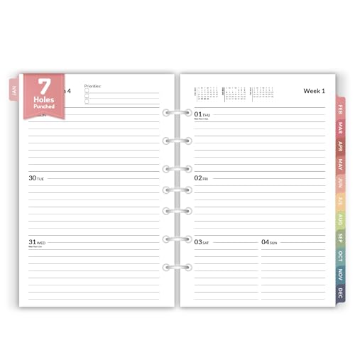 2026 Weekly & Monthly Planner Refills for A5 7-Ring Binders,