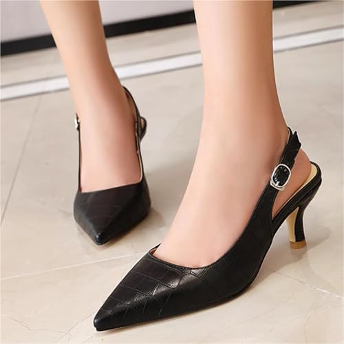 Kitten Heels Slingback Sandals Women Summer Casual Point Toe Snake Leather Shoes3