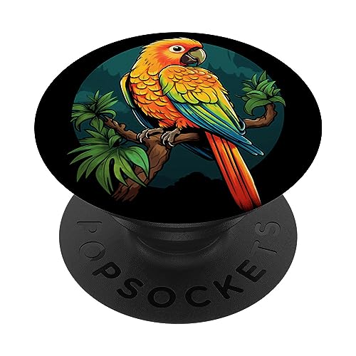 Sun Conure Parakeet Tropical Bird PopSockets Swappable PopGrip, Black