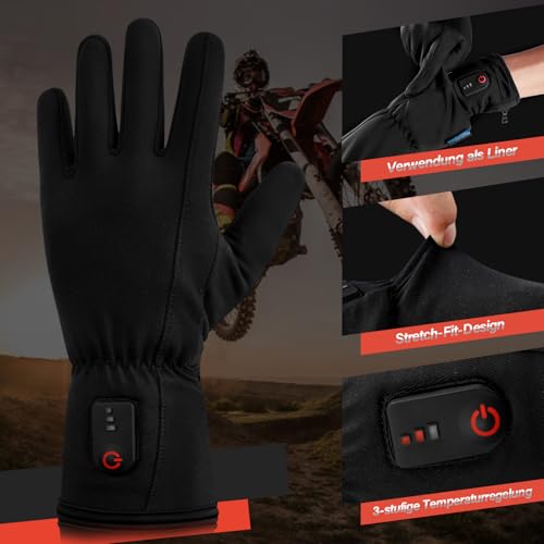 Dr.warm Beheizbare Handschuhe für Herren Damen, Beheizte Winterhandschuhe Dünn Handschuhe mit Heizung, mit TYP C Ladeanschluss für Fahrrad, Walking, Camping, Wandern, Size L
