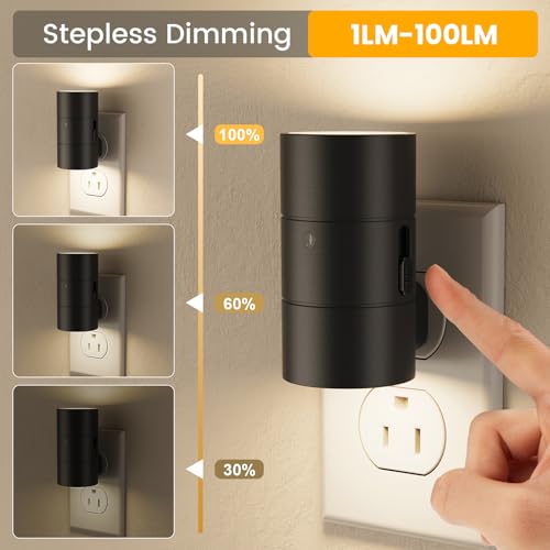 Image of VOLISUN Night Light, Dimmable Led Night Lights Plug into Wall, Amber /3000K /4500K, 0-100LM Adjustable Brightness, Dusk to Dawn Nightlight for Hallway, Bathroom, Bedroom Black 4 Pack