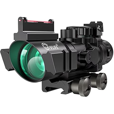 CVLIFE 4x32 Tactical Rifle Scope Red & Green &Blue Illuminated Reticle Scope with Fiber Optic Sight Cover