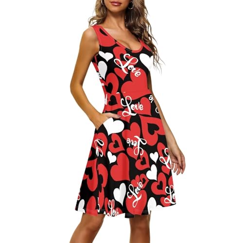 Image of Women's Casual Loose Sundress Midi Sleeveless Crewneck Dress Summer Beach Tank Dress with Pockets