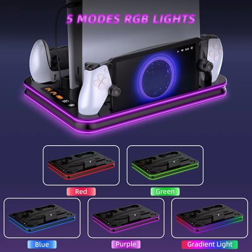 PlayStation Portal Charger, PS5 Stand and Cooling Station with RGB LED Controller Charging Dock Accessories, PS5 Edge Controller and PS Portal Charger, Headset and Remote Holders - Image 5