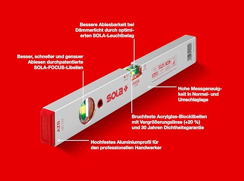 SOLA AZB 30 - Wasserwage 30 cm - patentierte SOLA-FOCUS Libelle