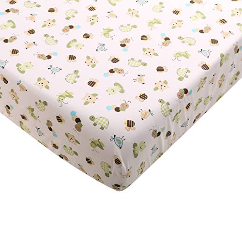 Baby Crib Bedding Sheets, Cotton Crib Sheet, Cute Cartoon Print Fitted Crib Sheet of All Kinds (White bee Turtle)
