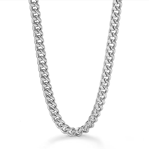 ziqiudie Sterling Silver Platinum-plated Men's Cuban Chain Riding crop Chain Flat Necklace Husband Lover Jewelry (6MM&8MM), 18 inch, Gold Plated, No Gemstone