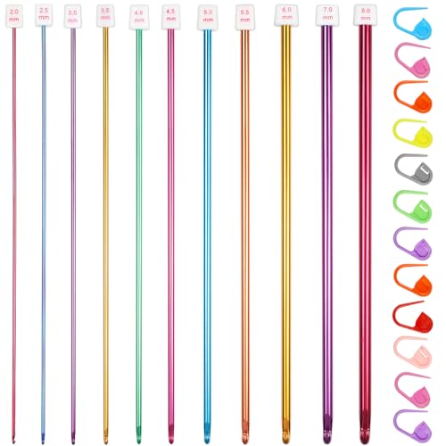 ZGTS Crochet Hooks Set,11PCS Multicolor Aluminum Knitting Needles Kit with Ergonomic Grip Handle Crochet Needles Kit with Stitch Markers for Beginners and Professionals