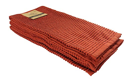 Oversized 18" X 28" Solid Color Rust Kitchen Dish Towels: 100% Cotton Cloth Soft Cleaning Drying Absorbent Ribbed Terry Loop, Set Of 3 Multipurpose For Everyday Use (Warm Terracotta Orange) #TOP2