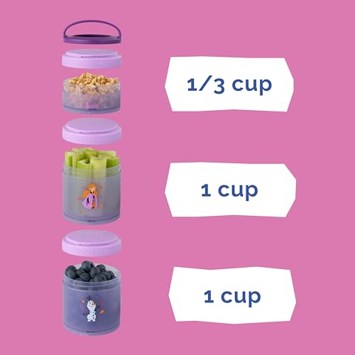 Image of Whiskware Disney Princess Frozen, Stackable Snack Containers for Kids, Durable Food Storage Containers for Daycare, Car, and Airplane Travel, Dishwasher Safe, Anna and Olaf