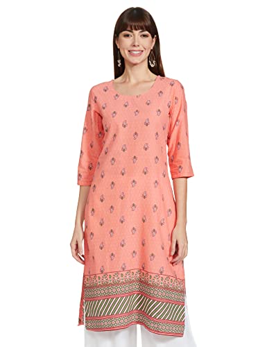 Image of Rangriti Coral Cotton Straight Kurta for Women