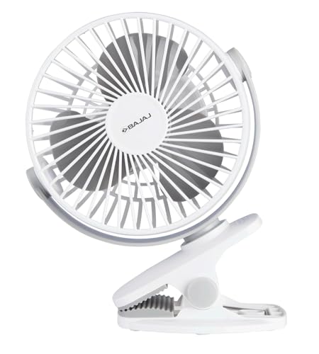 Image of Bajaj Pygmy Mini Fan 110MM | USB Charging | Multi-Clip Function | Rechargeable | 4-Hr Back-up | Silent Operation | Longer Battery Life | Energy Efficient | Portable 【White】