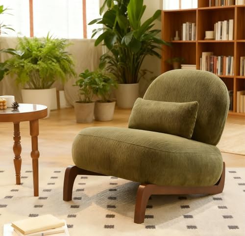 KEIKI Cute Comfy Accent Chair with Solid Wood Legs, Velvet Uphols...