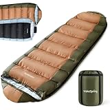 WakeSpring Sacco a Pelo Mummia, Sacco a Pelo 3 Stagioni, Imbottitura 450 GSM in Fibra Cava...