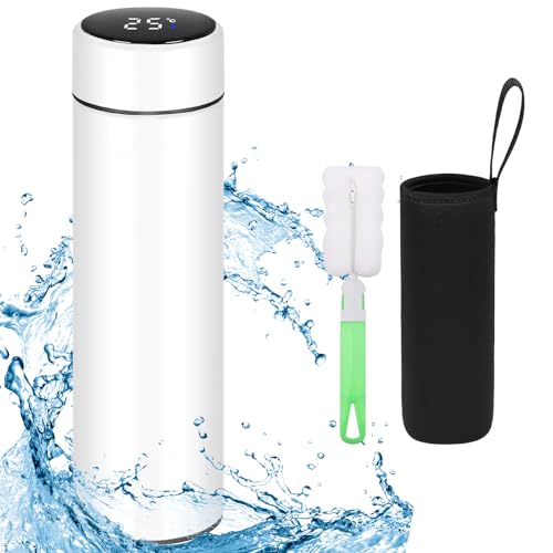 Flintronic Taza de Viaje, Termo de 500 ml, Termo de Acero Inoxidable 304, Pantalla táctil LED de Temperatura Inteligente, Aislamiento de Doble Pared, Aislamiento al vacío - Blanco