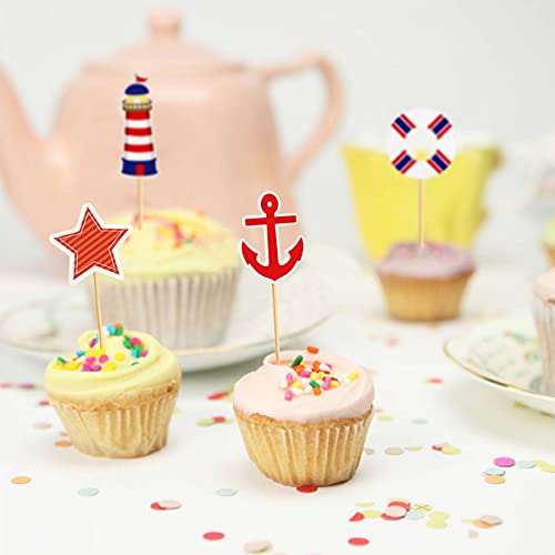 25 Pcs Nautical Theme Cupcake Toppers Picks, Ocean Ship Navigation Party Cake Toppers For Kids Birthday Party Cake Decoration, Baby Shower And Dessert Décor #TOP6