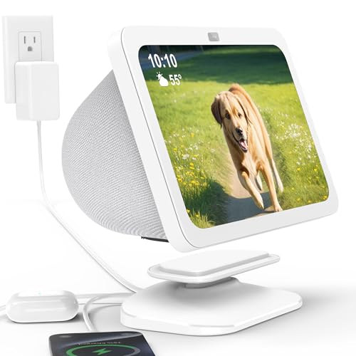 HomeMount Adjustable Charging Station for Echo Show 8 (3rd) with USB-C and USB Charging Port, Tilt Charging Stand with Strong Magnetic (for Phones & Echo Show 8 3rd - White)