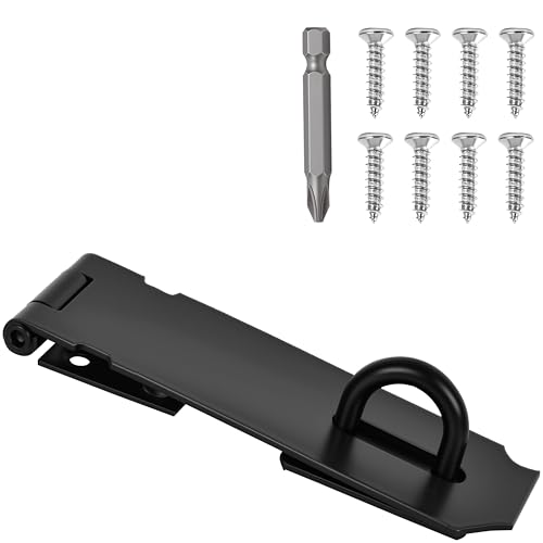 Image of 1 Pcs Door Locks Hasp Latch,5 Inch Stainless Steel Safety Packlock Clasp Hasp Lock Latch,Hasp Lock Latch for Doors,Extra Thick Brushed Finish With Screws (1 Pcs Black Stainless Steel, 5 inch)