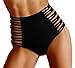 Women's Sexy Retro-Vibe High Waisted Bikini Bottom Crisscross Swimsuit Brief (M, Blck)