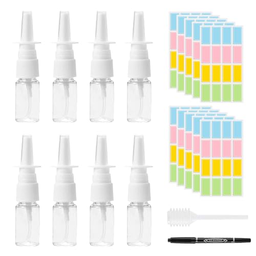 MisFun 8 Piezas Botella de Spray Nasal, Claro Niebla Spray Botella, Vacío Pulverizador Nasal botella 20ml, Aerosol Nasal Contenedores, Atomizadores de Spray Nasal, para Aceite Esencial Salino
