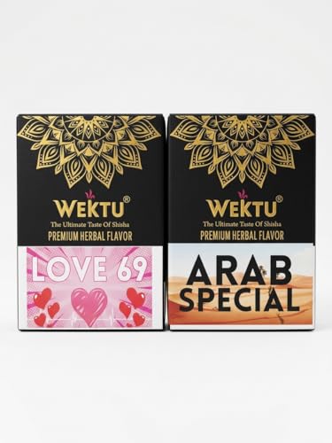 Image of WEKTU Premium Herbal Hookah Flavour, Love 69 and Arab Special, No Tobacco, No Nicotine, 2 Pack