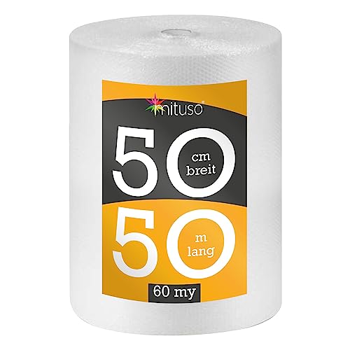 Mituso Luftpolsterfolie 1 Rolle | 0,5 x 50m (60my) | Premium...