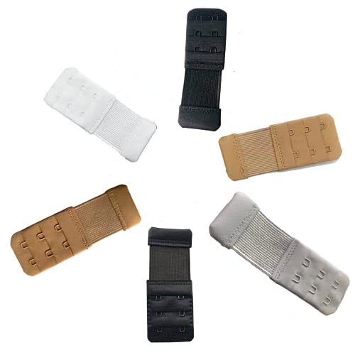 NEWEST BH-Träger-Verlängerungen, elastisch, 3 Reihen x 2 Haken, Schwarz/Haut/Weiß, 6 Stück Cover
