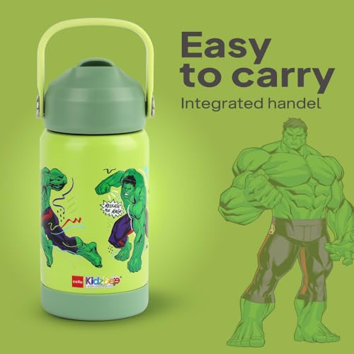 Image of CELLO Kidzbee Gen Alpha Stainless Steel Kids Flask Water Bottle 370 ml | 3D Hulk Touch & Feel Design, Leakproof Lightweight Easy to Carry Hot and Cold Kids Flask Water Bottle for School & Travel