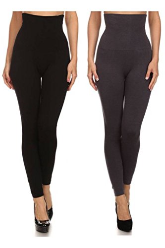 Yelete Women's High Waist Compression Leggings (One Size, Black-Charcoal)