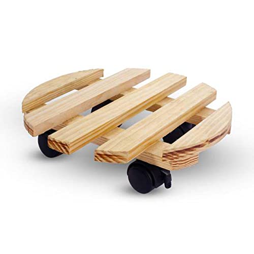 Sharpex Wooden Plant Stand Beige Planter Trolley Rolling Tray Coaster