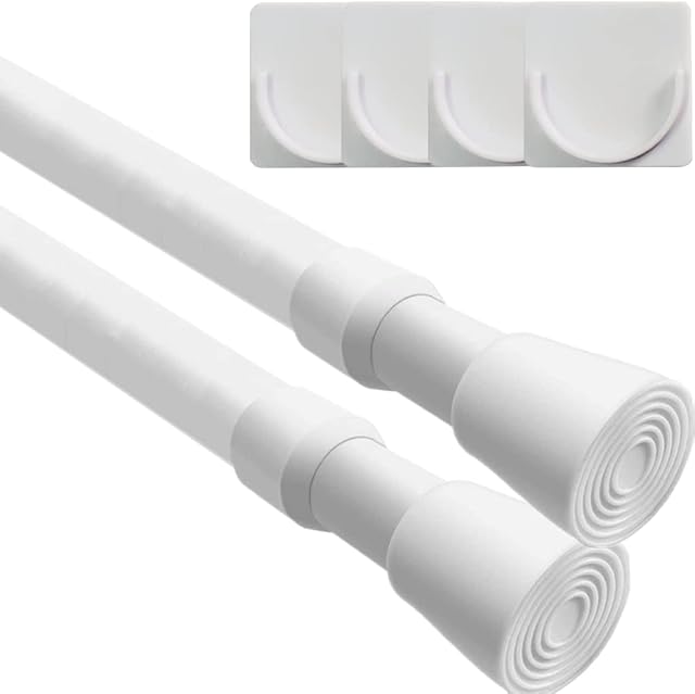 2Packs Net Curtain Tension Rods for Wardrobe Tension Rods with 4PCS Rod Mount Holder for Cupboards, Bathroom, Windows 83-150 Cm/31.5-59.05 Inch(Diameter:22mm)