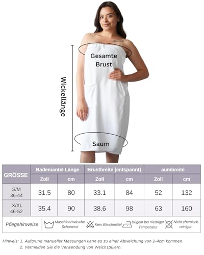 Efforest Bademantel Damen Saunahandtuch Badeponcho - Morgenmantel Damen Leicht Saunakilt - Großes Badetuch Handtuchkleid mit Druckknöpfen - Sauna Frottee Tuch (Size: 36-44)