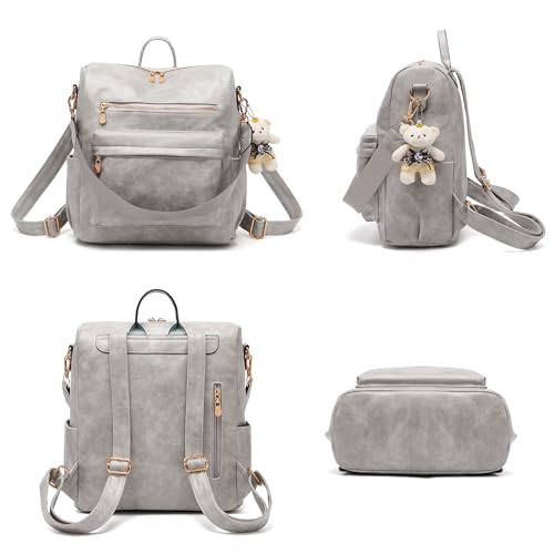 Image of Soperwillton Women Backpack Purse Shoulder Handbags Travel Bag Set 2pcs | Soft PU Leather,Large Capacity,Many Pockets,with a Functional Wallet,with a Detachable Shoulder Strap,Multipurpose Design