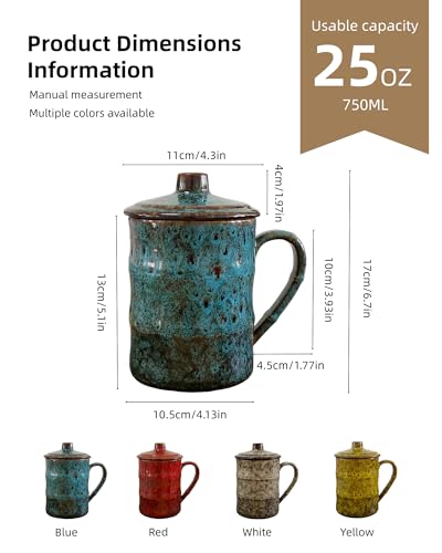 Taza de cerámica extra grande 25 oz con tapa azul miniatura 2