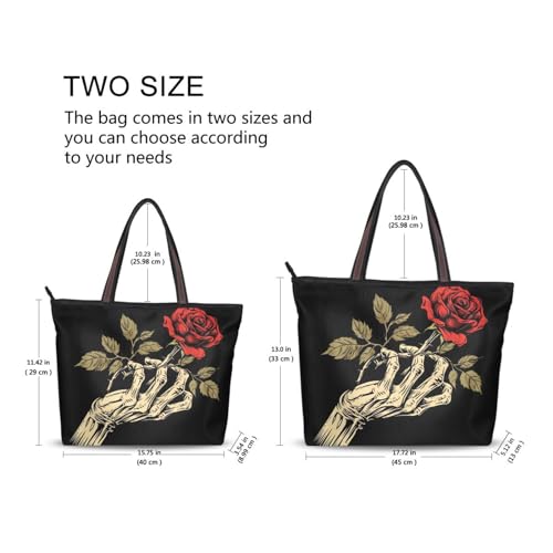 ALAZA Rose Flower Hand Black Women Tote Bag Handbag Large Capacity Shoulder Bags2