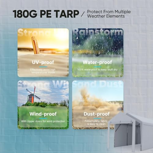 Image of ADVANCE OUTDOOR 12x20 ft Carport Replacement Door with Zippers Tarp, Heavy-Duty Waterproof & UV Protected, Easy Installation with Ball Bungees, Gray, One Door Only