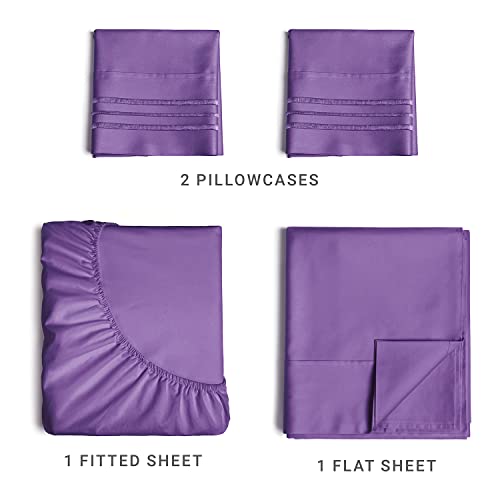 Full Size Sheet Set - Breathable & Cooling Sheets - Hotel Luxury Bed Sheets - Extra Soft - Deep Pockets - Easy Fit - 4 Piece Set - Wrinkle Free - Comfy – Purple Plum Bed Sheets - Fulls Sheets – 4 Pc #TOP1