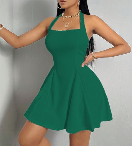 Image of PerZeal Women's Summer Halter Dress Backless Mini Beach Party Dress Sleeveless A-Line Sundress Casual Club Dress