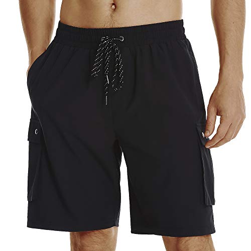 Hodosports Mens Swim Trunks 9" Quick Dry Swim Shorts Bathing Suits Black #TOP17