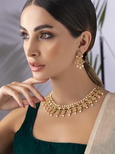 Image of Rubans Necklace Set American Diamond and Cubic Zirconia Ethnic Jewellery Gift for Women & Girls