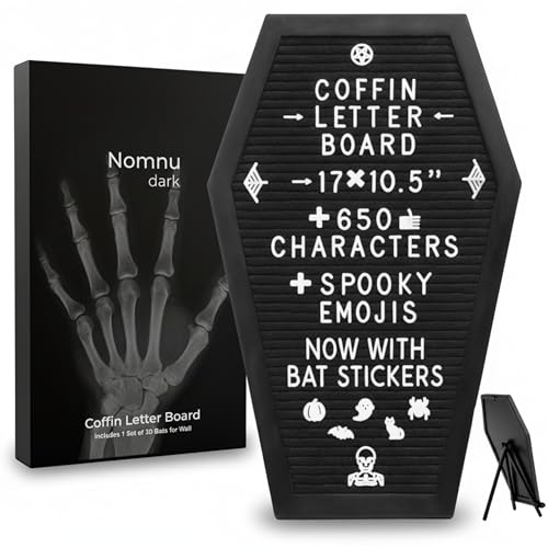 Coffin Letter Board Black +3D Bat Stickers +650 Characters, Spooky &...