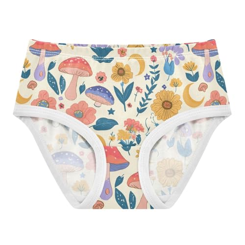 Wusikd Colorful Mushrooms Girls' Underwear Cotton Flowers Moons Girls Briefs Soft Toddler Underwear 2T