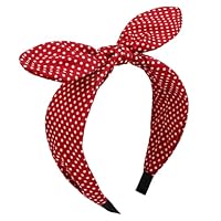 Huachi Bandanas de bolinhas vermelhas para mulheres, acessórios de roupa de Halloween dos anos 50, com laço fofo, orelhas de coelho, acessórios de cabelo para mulheres, turbante, década de 1950