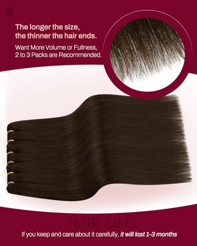Image of Moresoo Human Hair Weft Extensions Sew in, Medium Brown, 20 Inch 100g | Fine-textured Remy human hair adds balanced volume, suited to weddings, formal dinners and polished curls or waves