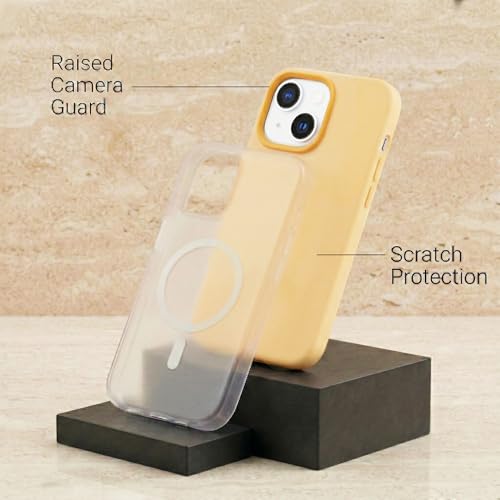 Image of amazon basics Luxury MagSafe Compatible Magnetic Case for iPhone 15 | Soft Touch Matte Pastel Finish | Shockproof Back Cover with Camera Protection (Orange)
