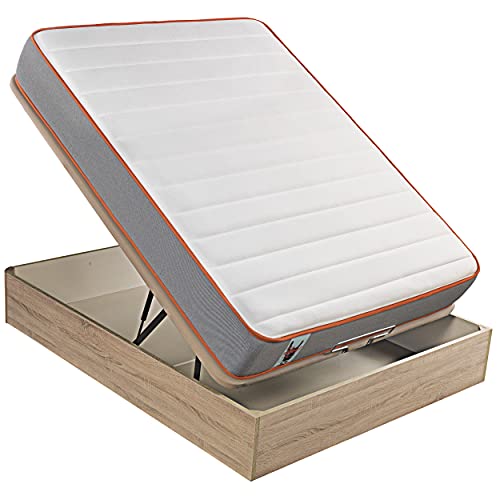 What The Sleep I Pack colchón sostenible HR visco Soja Natural y canapé abatible Natural Gran Capacidad I Entrega, Montaje en Domicilio y Retirada Usado incluida I Rock l 135x190 I 3 años garantía Cover