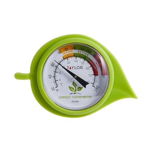 Taylor Compost Thermometer with Decorative Leaf Guard for Composting Bins, Outdoor Gardens, Plants, Farms, Backyards, and Fields, Compost Pile Temperature and Conditions, 20 Inch Stem, Silver
